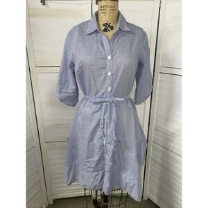 Per Seption Concept Women’s Large Striped Cotton Dress Asymmetrical Hem Roll Tab